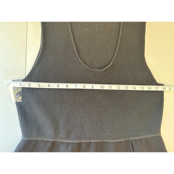 Theory Black Combo Scoop Neck Combo Crepe Tank Ribbed Bodice Peplum Stretch XL - Picture 7 of 7